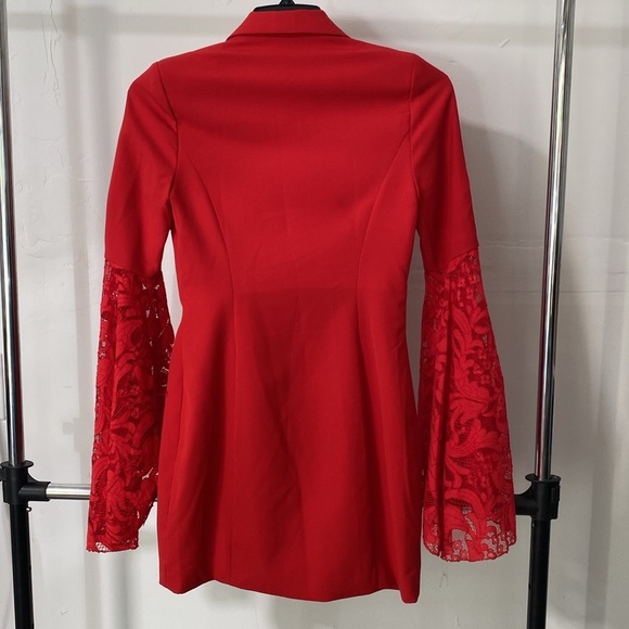 Blithe Women’s Red Blazer Dress Size Small – Double Breasted, Lace Bell Sleeves - Picture 3 of 8